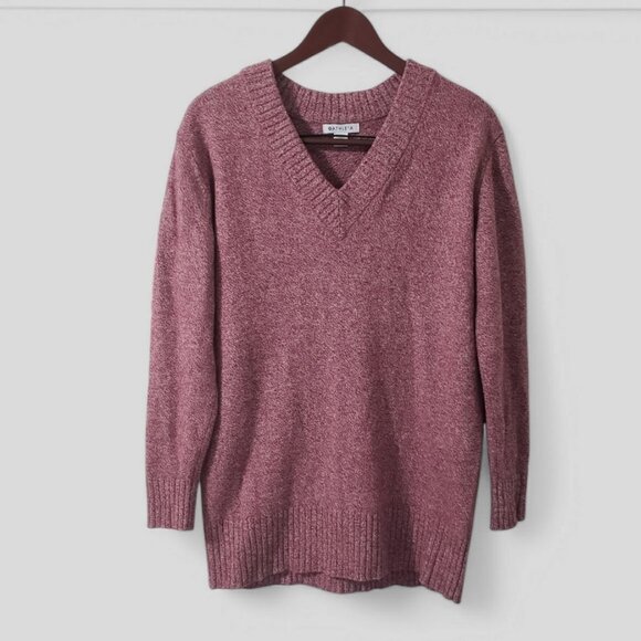 Athleta Vital V-Neck Tunic Sweater Medium Red Wool Cashmere Lounge Oversized - Picture 1 of 7